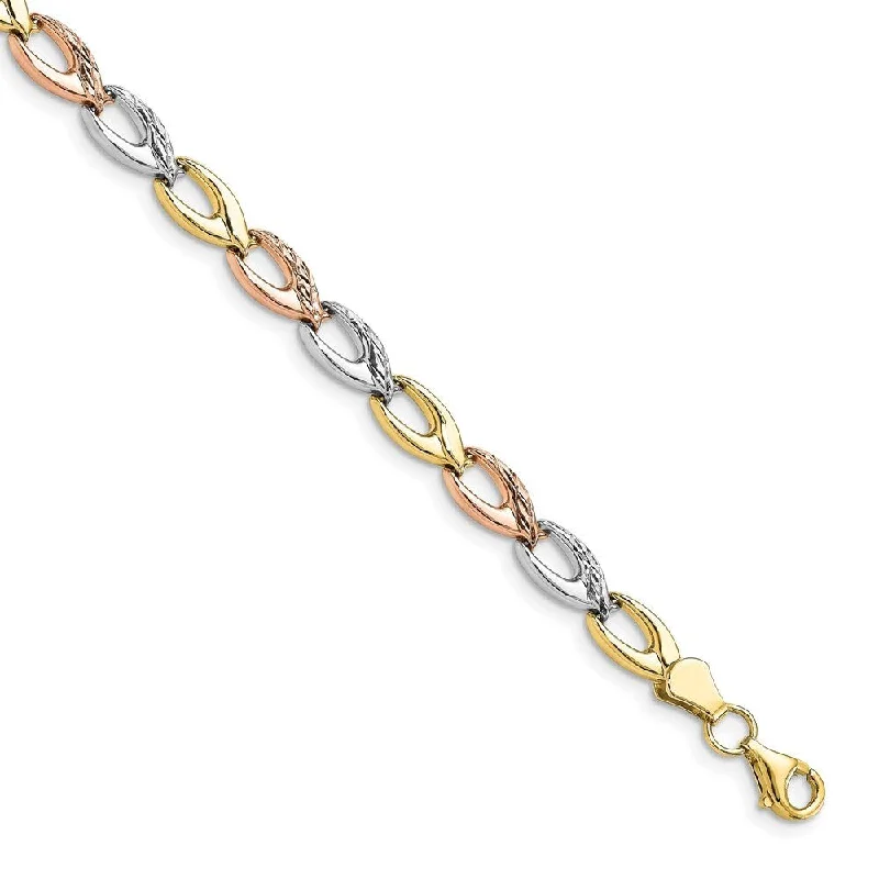 10k Tri-color 5.48mm Diamond-Cut Bracelet, 7.5"