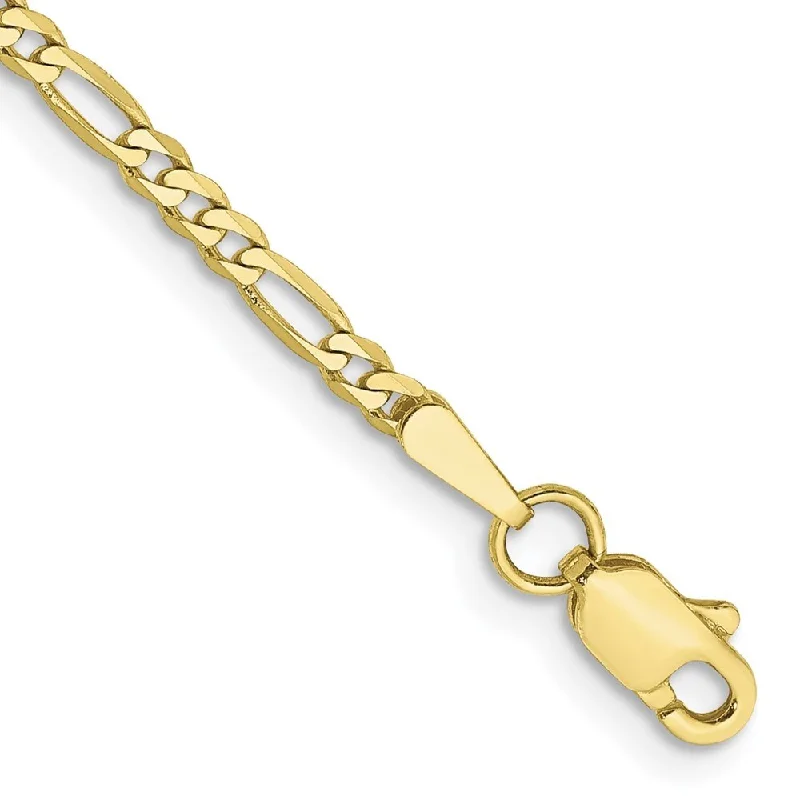 10k Yellow Gold 2.2mm Flat Figaro Chain Bracelet, 7"