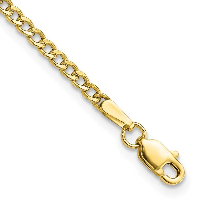 10k Yellow Gold 2.5mm Semi-Solid Curb Link Chain Bracelet, 7"