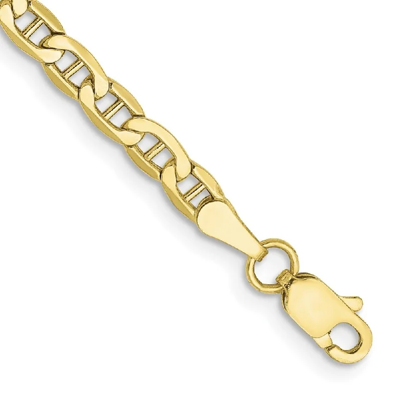 10k Yellow Gold 3.2mm Semi-Solid Anchor Chain Bracelet, 7"