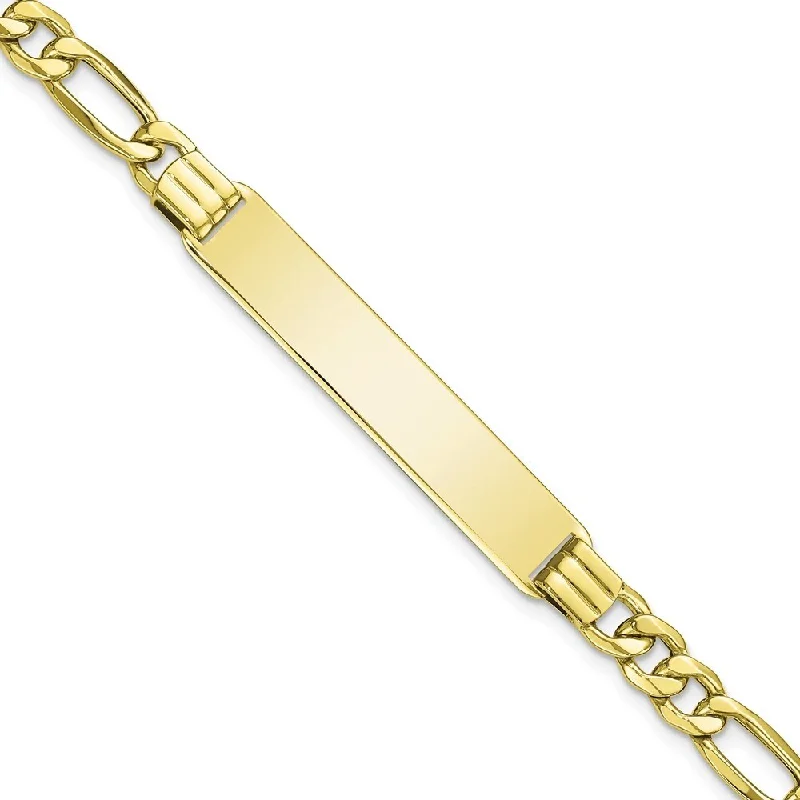 10k Yellow Gold Semi-solid Figaro Link ID Bracelet, 7" (W-8.31mm)