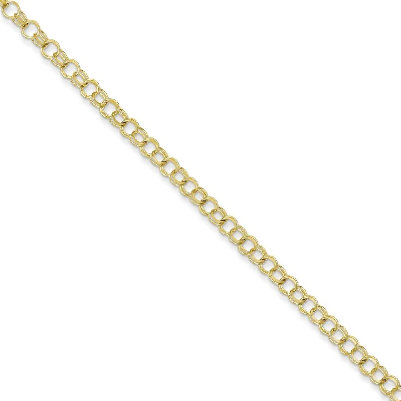 10k Yellow Gold Solid Double Link Charm Bracelet, 7" (W-4.5mm)