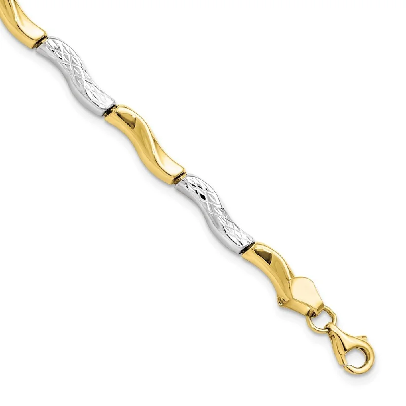 10k Yellow Gold with Rhodium Diamond-Cut Bracelet, 7"