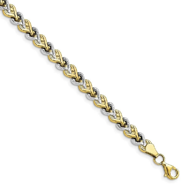 10k Yellow Gold with Rhodium-plated Diamond-Cut Bracelet, 7.5"