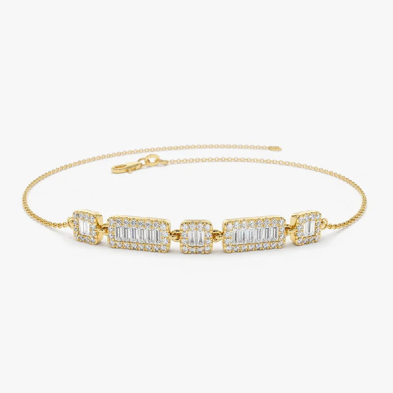 14K Baguette and Round Diamond Bracelet