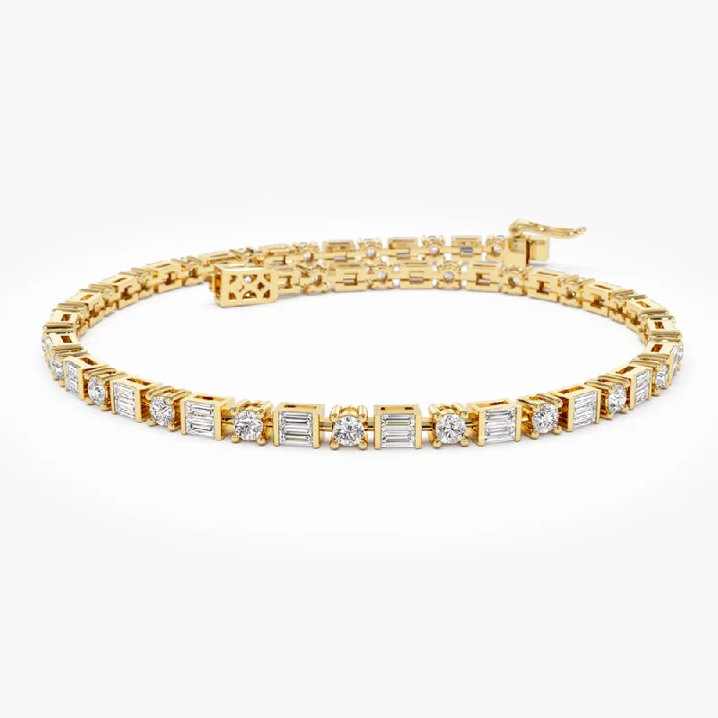 14k Baguette & Round Natural Diamond Tennis Bracelet