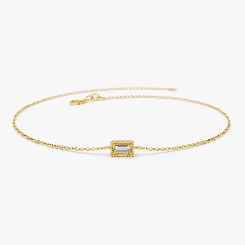 14K Gold Dainty Baguette Diamond Bracelet