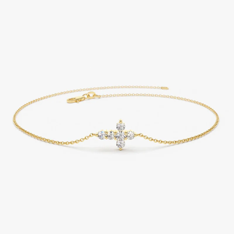 14K Gold Diamond Cross Bracelet