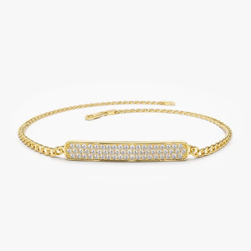 14k Gold 3MM Curb Link Diamond Pave Bracelet