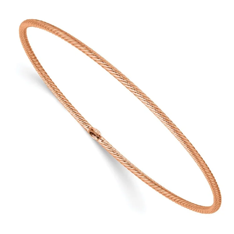 14k Rose Gold 0.28mm Textured Slip-on Bangle Bracelet, 8"