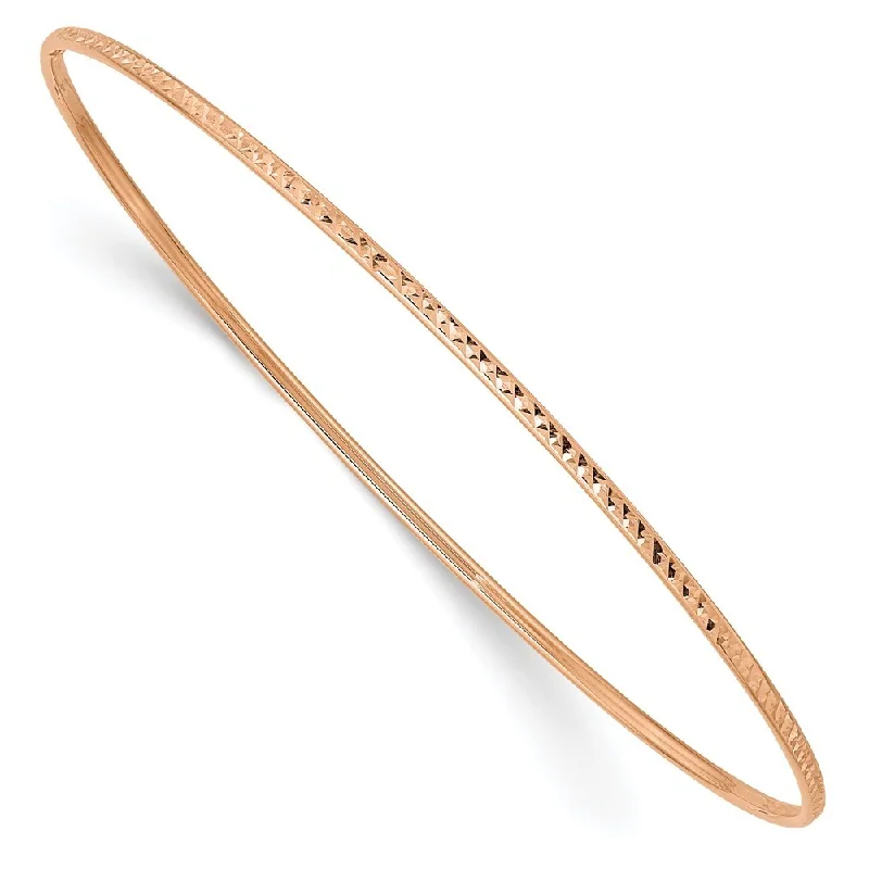 14k Rose Gold 1.5mm Diamond- Cut Slip-on Bangle Bracelet, 8"