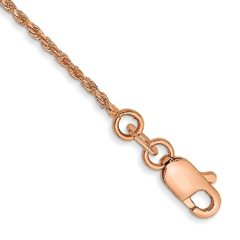 14k Rose Gold 1mm Diamond-Cut Machine-made Rope Chain Bracelet, 7"