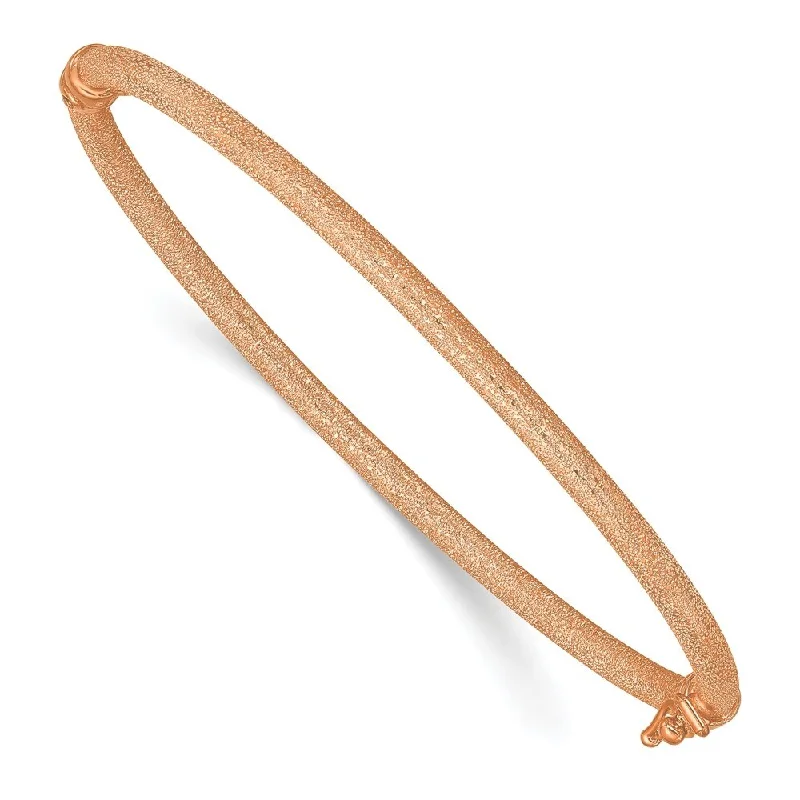 14k Rose Gold 3mm Textured Hinged Bangle Bracelet, "