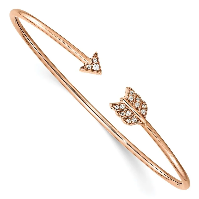 14k Rose Gold Diamond Arrow Cuff Bangle Bracelet, 7" (W-2mm)