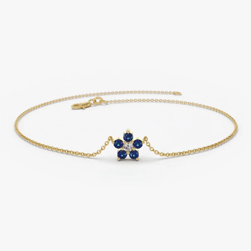 14k Sapphire and Diamond Flower Charm Bracelet