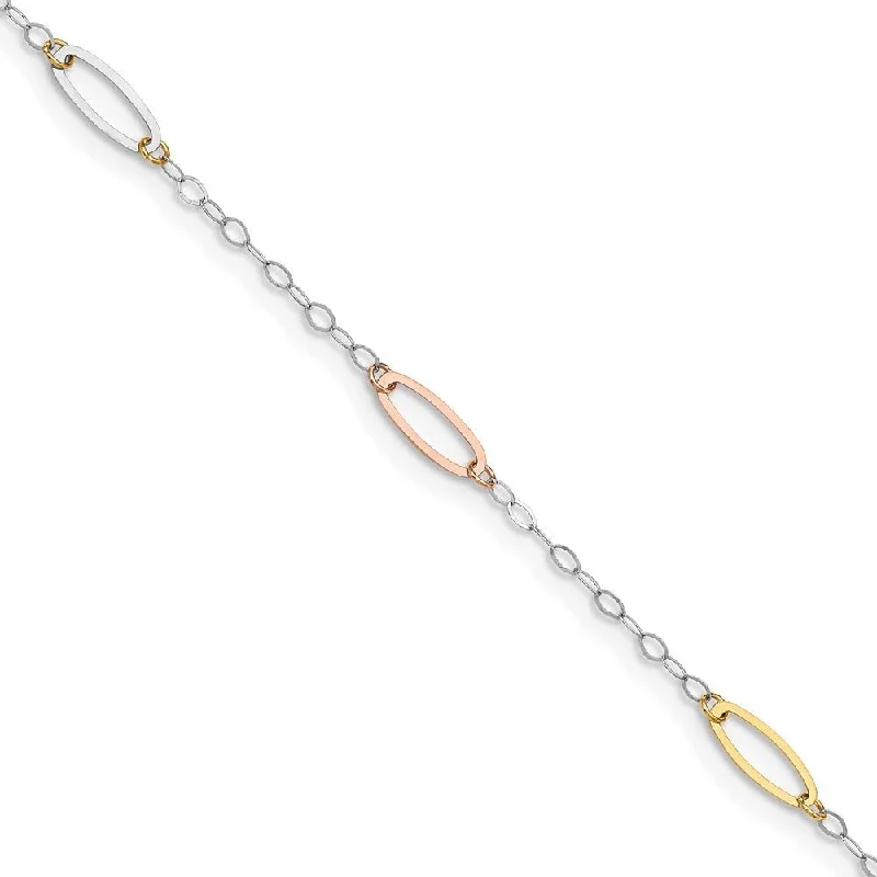 14k Tri-color Oval Link Bracelet, 7.5"