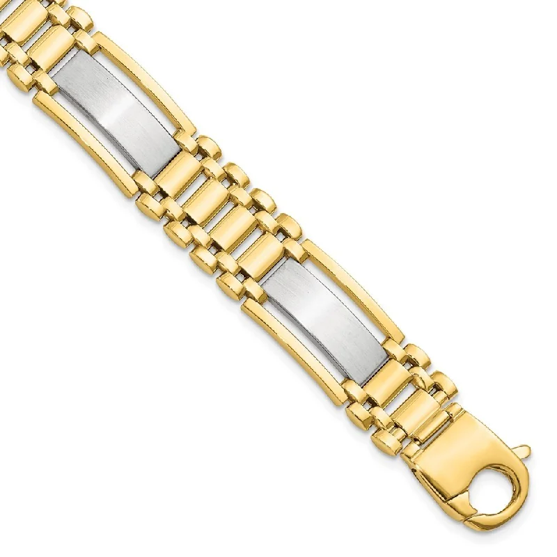 14k Two-tone 12.5mm Polished and Satin Men's Bracelet, 8.5"