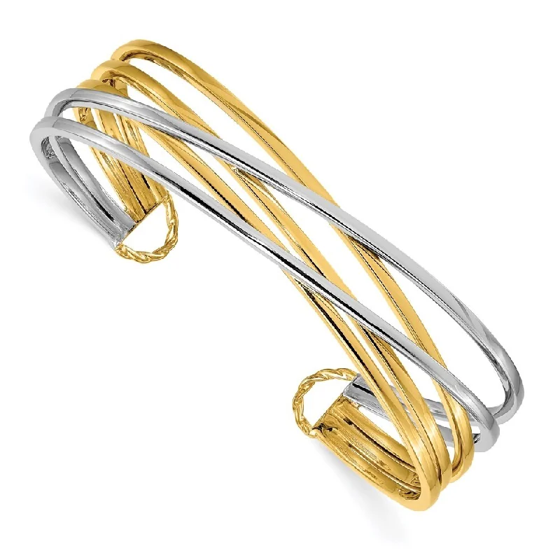 14k Two-tone 15.4mm Polished Slip-on Cuff Bangle Bracelet, "