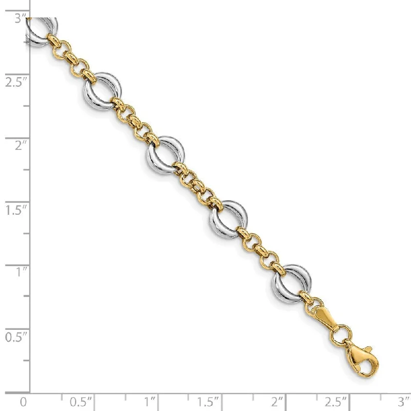 14k Two-tone 7.75mm Polished Fancy Link Bracelet, 7.5"