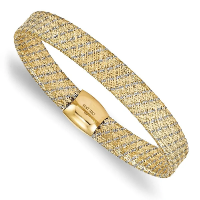 14k Two-tone 9mm Fancy Stretch Bangle Bracelet, 7.5"