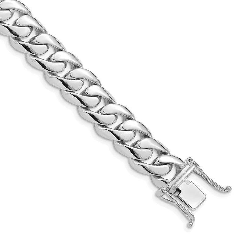 14k White Gold 10.8mm Hand-polished Rounded Curb Link Bracelet, 8"