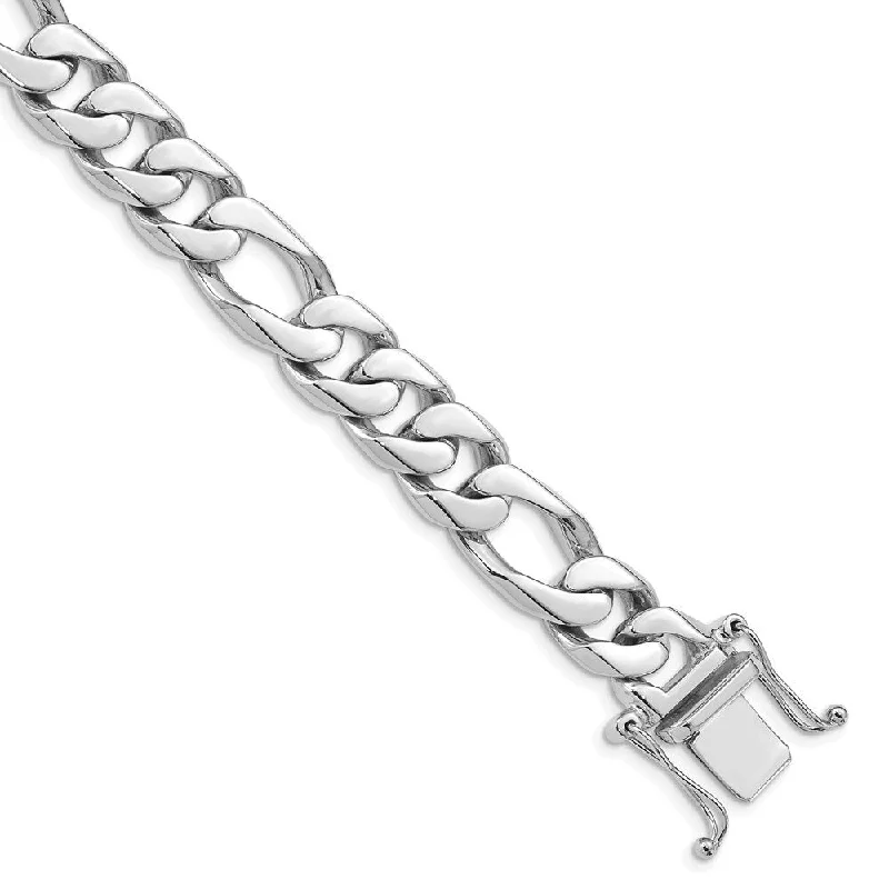 14k White Gold 10mm Hand-Polished Figaro Link Chain Bracelet, 8"