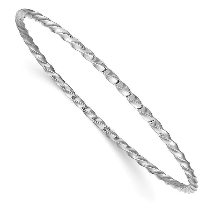 14k White Gold 2.50mm Twisted Slip-on Bangle Bracelet, 8"