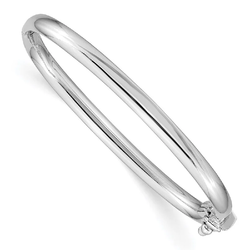 14k White Gold 3.75mm Hinged Safety Clasp Baby Bangle Bracelet, 6"