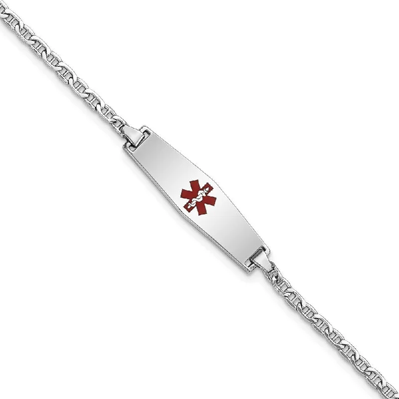 14k White Gold 5.5mm Medical Semi-Solid Soft Diamond Shape Enamel Anchor Link ID Bracelet, 6"