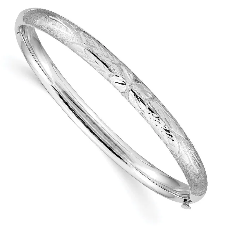 14k White Gold 5mm 3/16 Florentine Hinged Baby Bangle Bracelet, 6"