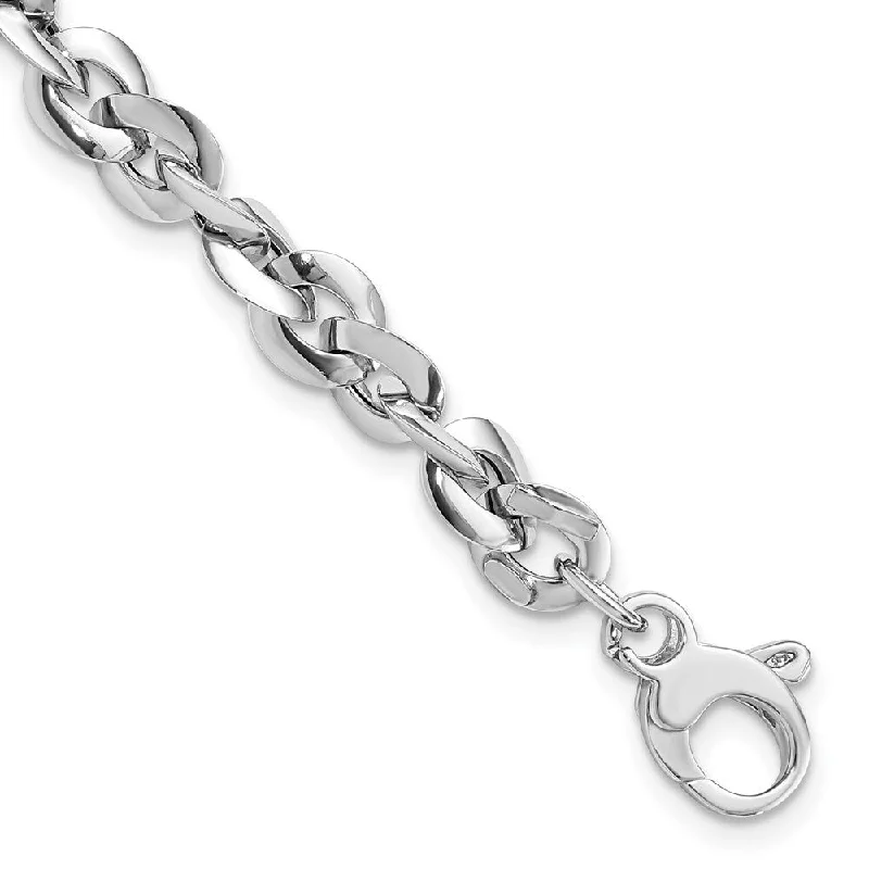 14k White Gold 6.3mm Fancy Link Bracelet, 7.5"