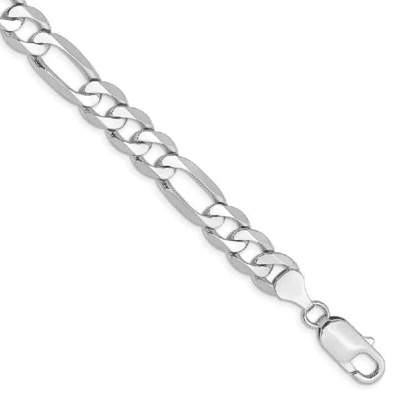 14k White Gold 7.5mm Flat Figaro Chain Bracelet, 9"