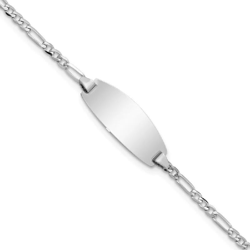 14k White Gold 7.5mm Oval Figaro ID Bracelet, 5.5"