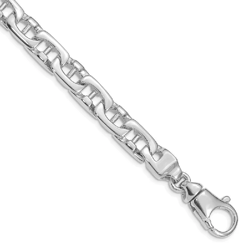 14k White Gold 8.5mm Hand-polished Fancy Link Bracelet, 8.5"