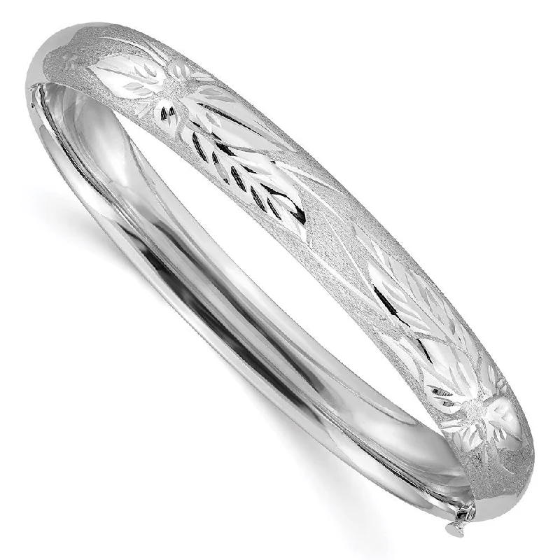 14k White Gold 8mm 5/16 Florentine Engraved Hinged Bangle Bracelet, 7"