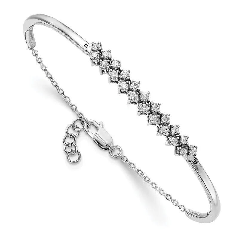 14k White Gold Diamond Bangle Bracelet, 7.5" (W-2mm)