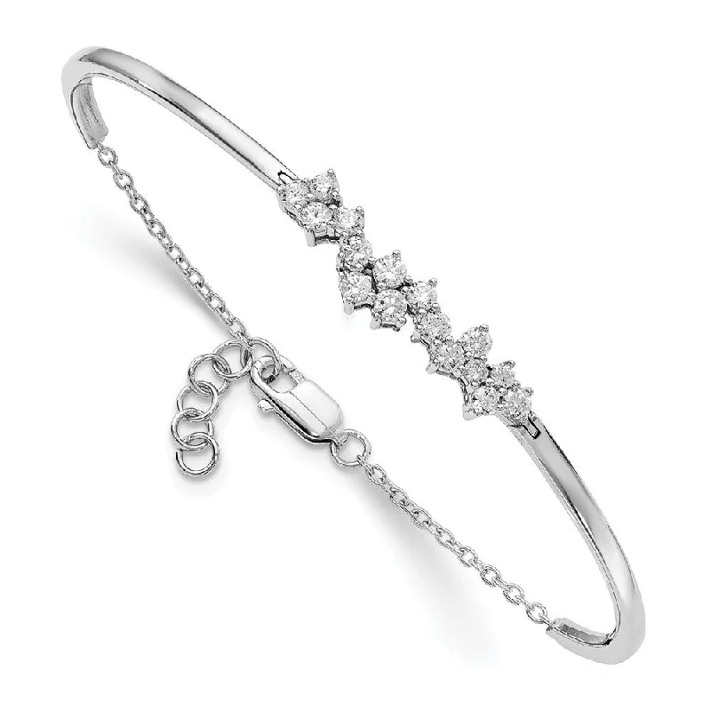 14k White Gold Rhodium Diamond Bangle Bracelet, 7.5" (W-2mm)