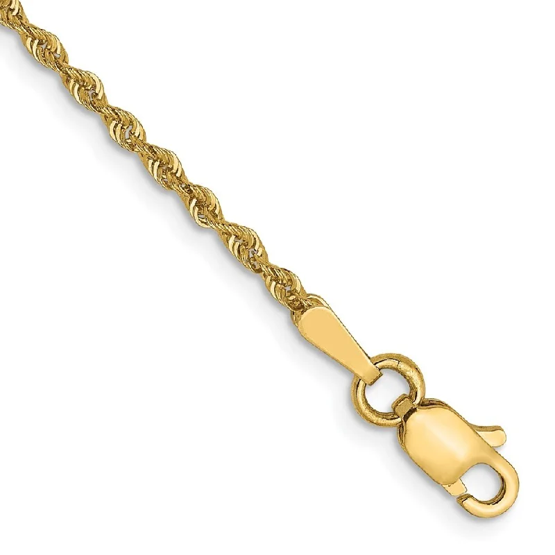 14k Yellow Gold 1.6mm Solid Regular Rope Chain Bracelet, 7"