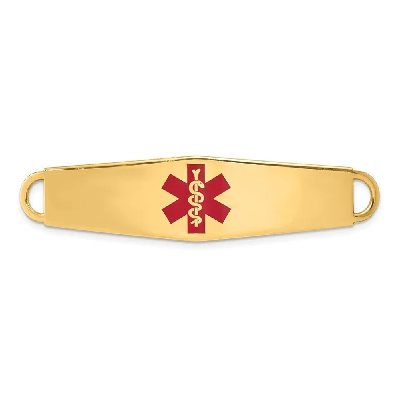 14k Yellow Gold 13.5mm Red Enamel Medical Jewelry ID Plate, 60.5"