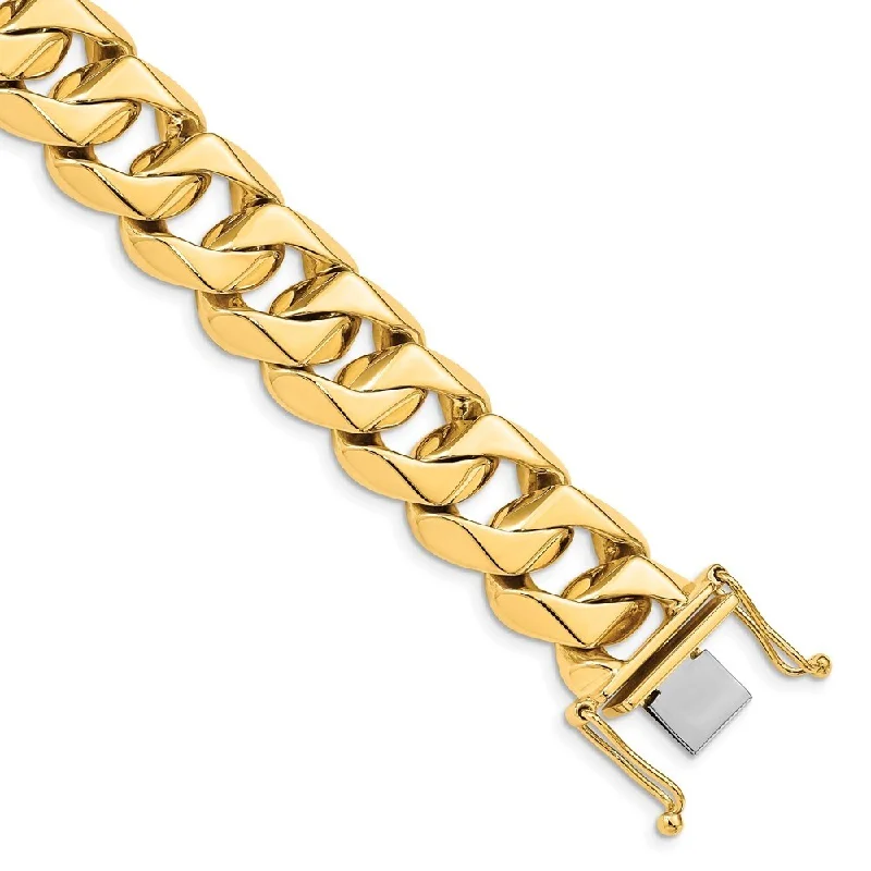 14k Yellow Gold 15mm Hand-polished Traditional Link Bracelet, 8"