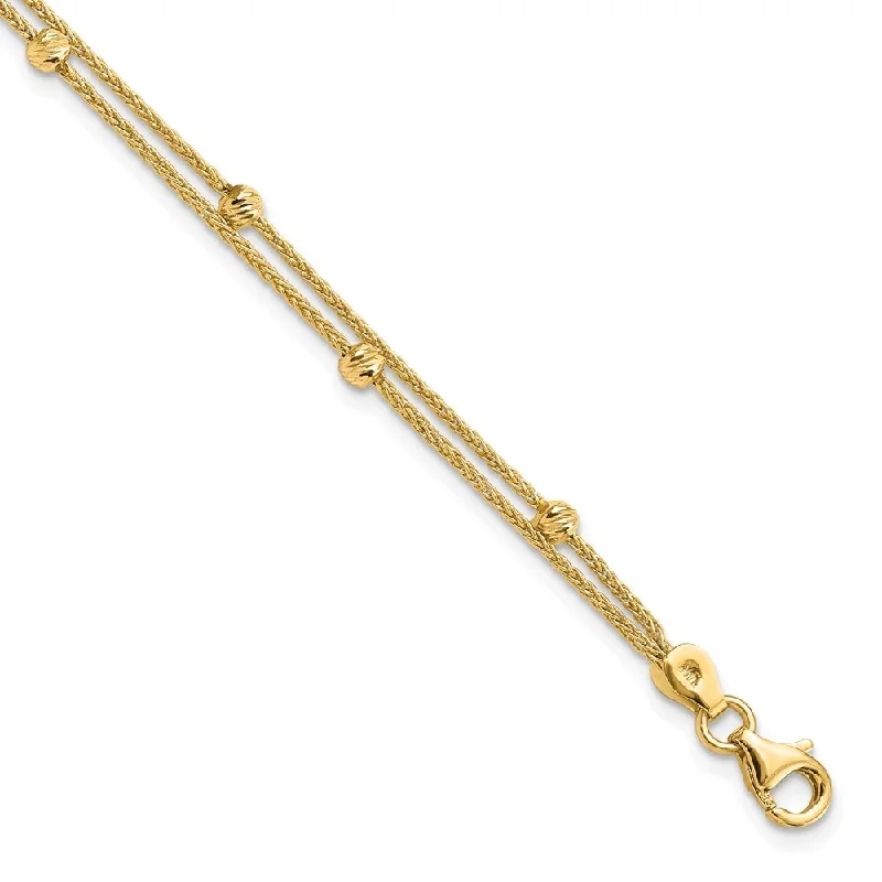 14k Yellow Gold 2.5mm Gold Polished 2 Strand Bracelet, 7.5"