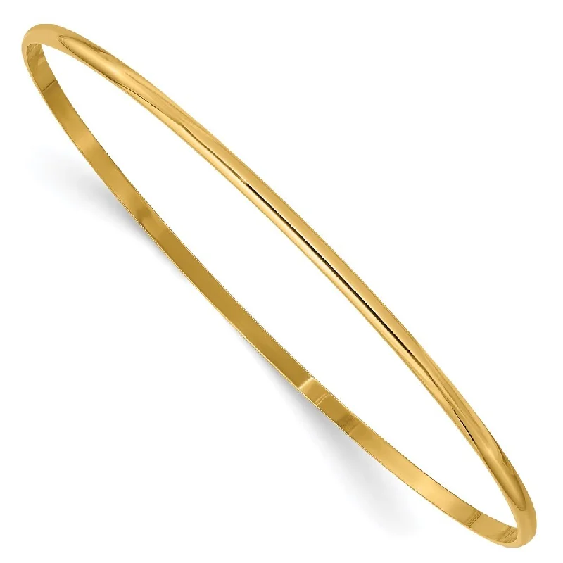 14k Yellow Gold 2mm Solid Half-Round Slip-On Bangle Bracelet