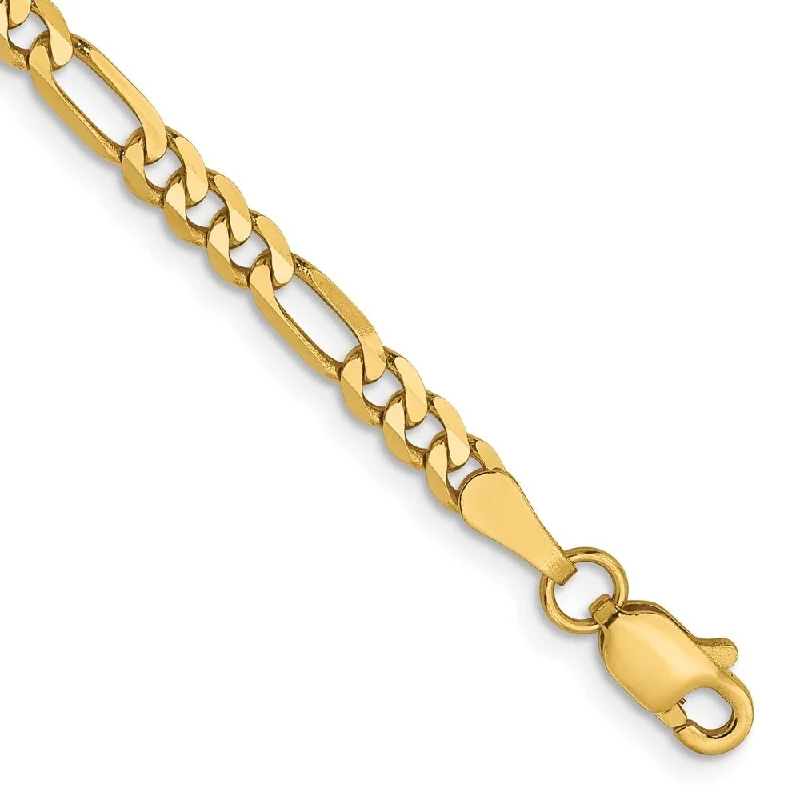 14k Yellow Gold 3.25mm Flat Figaro Chain Bracelet, 7"