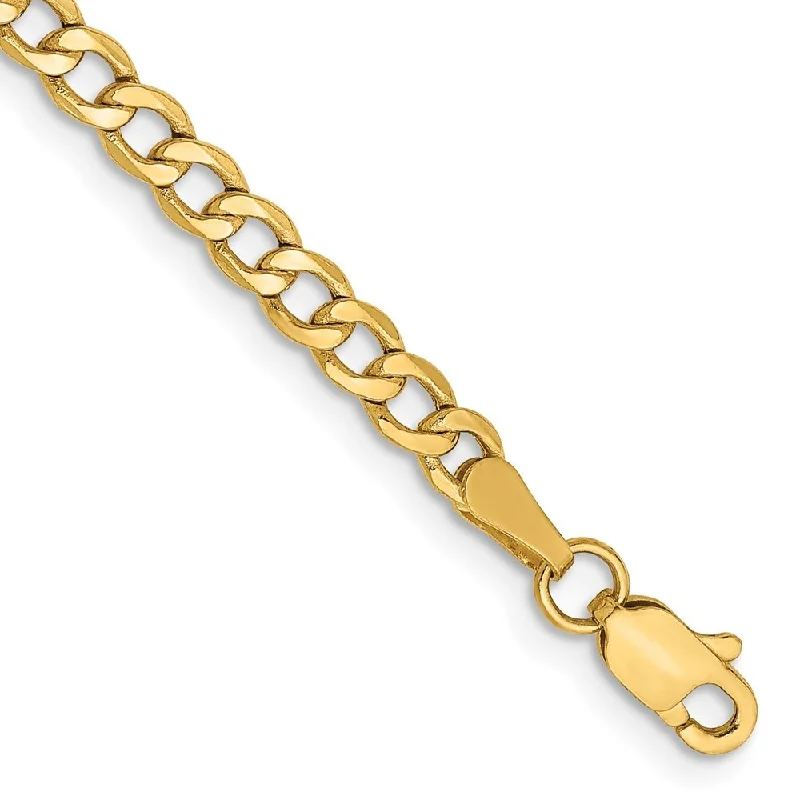 14k Yellow Gold 3.35mm Semi-Solid Curb Chain Bracelet, 7"