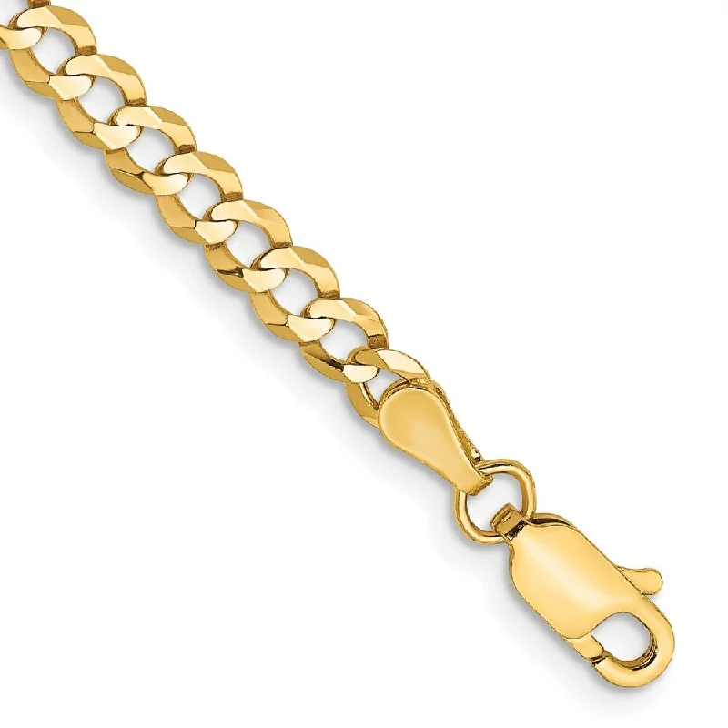 14k Yellow Gold 3.7mm Lightweight Flat Cuban Chain Bracelet, 7"