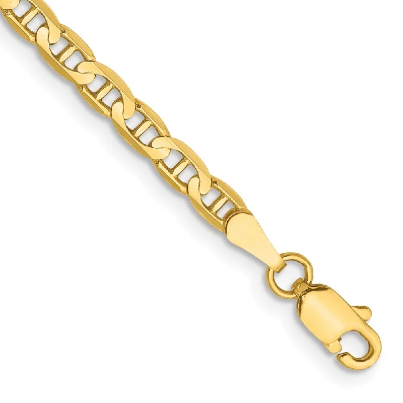 14k Yellow Gold 3mm Concave Anchor Chain Bracelet, 7"