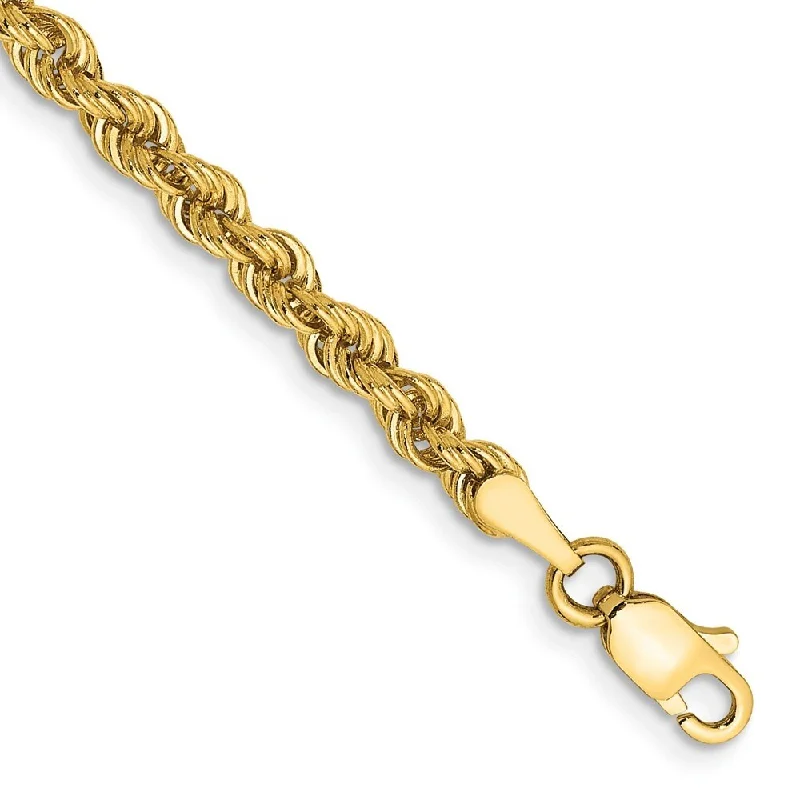 14k Yellow Gold 3mm Regular Rope Chain Bracelet, 7"