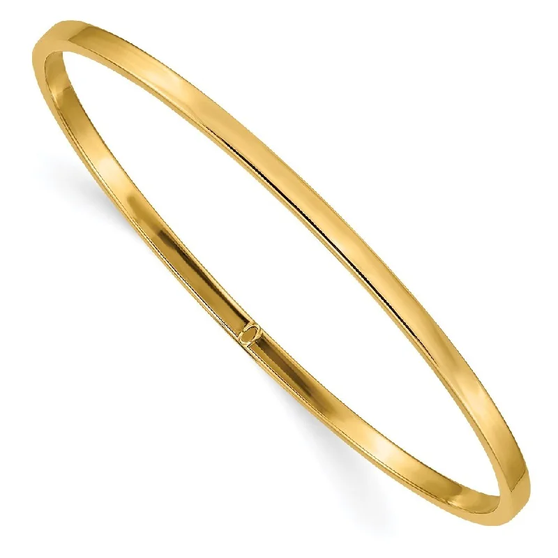 14k Yellow Gold 3mm Square Tube Slip-on Bangle Bracelet, 8"