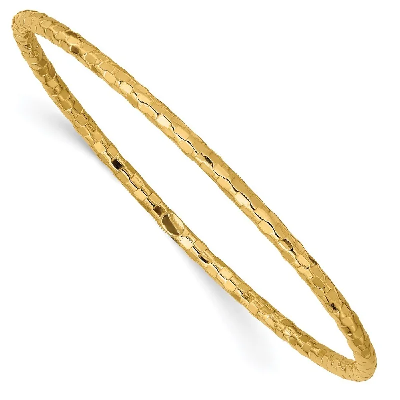 14k Yellow Gold 3mm Textured Slip-on Bangle Bracelet, 8"