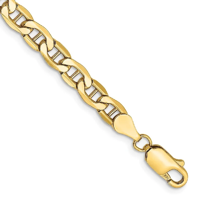 14k Yellow Gold 4.75mm Semi-Solid Anchor Chain Bracelet, 7"